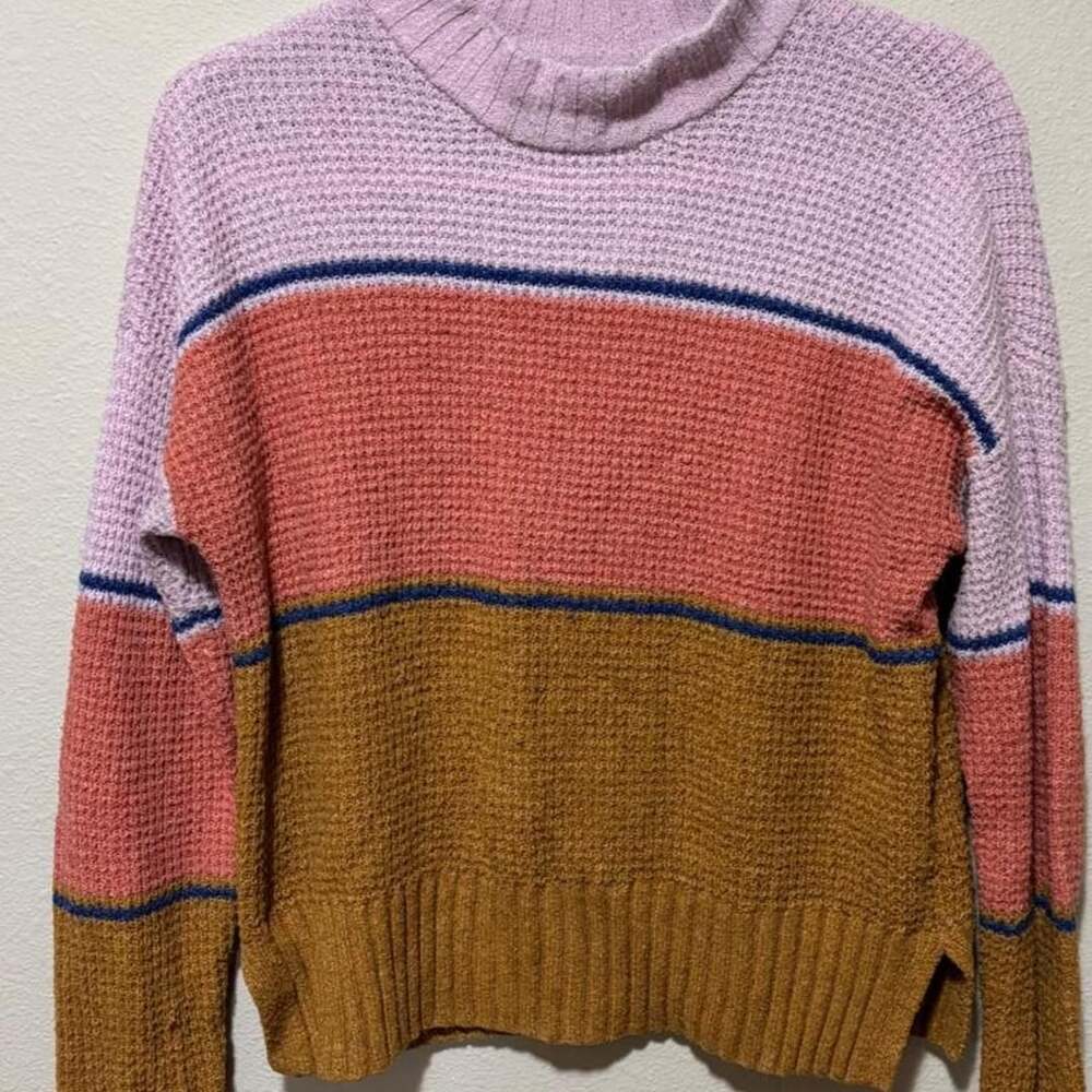 SO Striped Colorblock Waffle Knit Sweater Medium